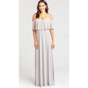 Show Me Your Mumu Caitlin Ruffle Dove Grey Chiffon Maxi Dress sz M